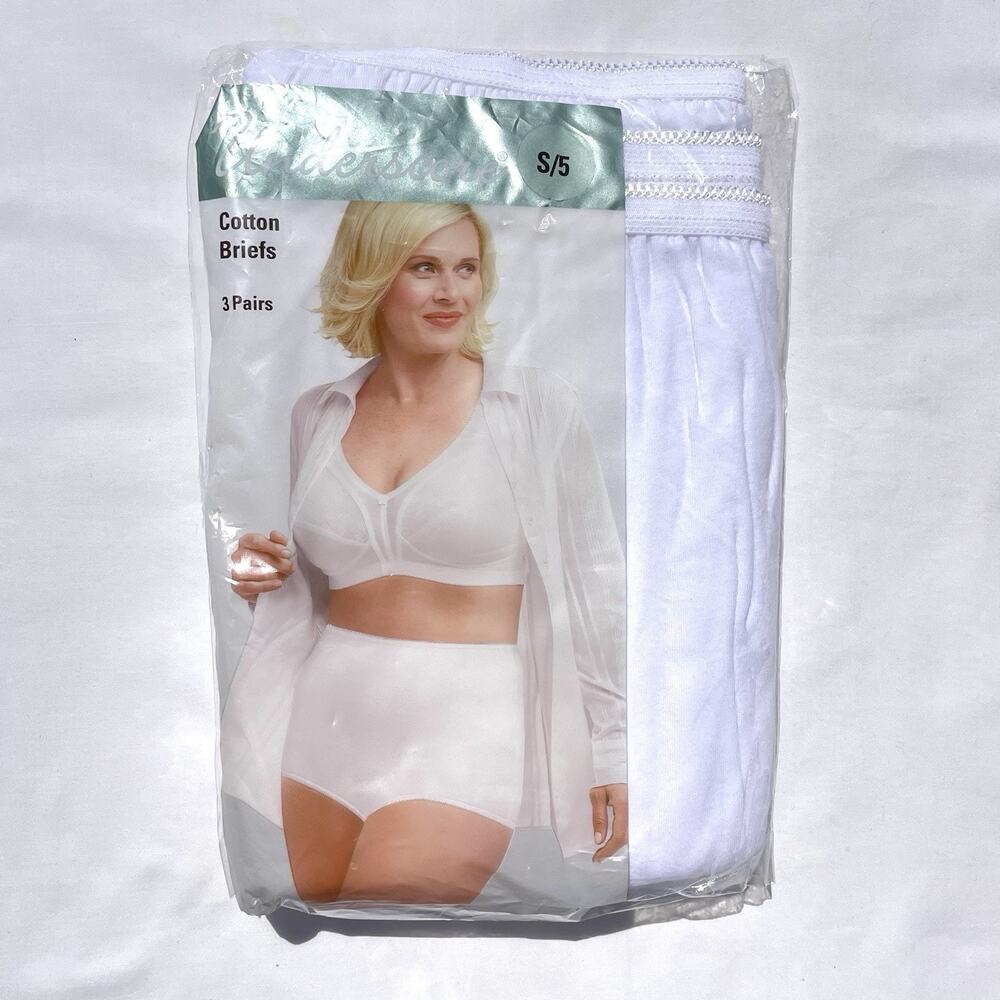 Vintage Underscore 3 Pairs Pack Cotton Briefs Womens Small 5 White